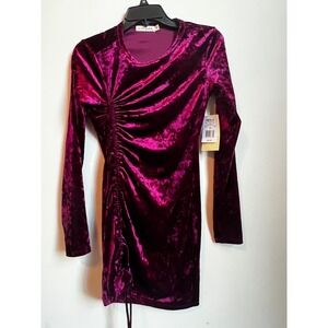 Live to be Spoiled Velvet Ruched Bodycon Dress Wine Long Sleeve Sz Medium‎ NWT